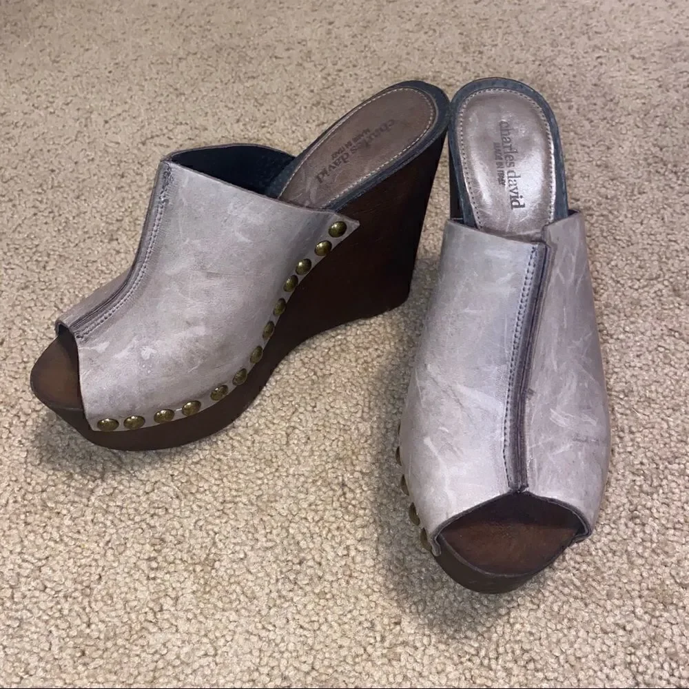 Charles David Leather Studded Wedges